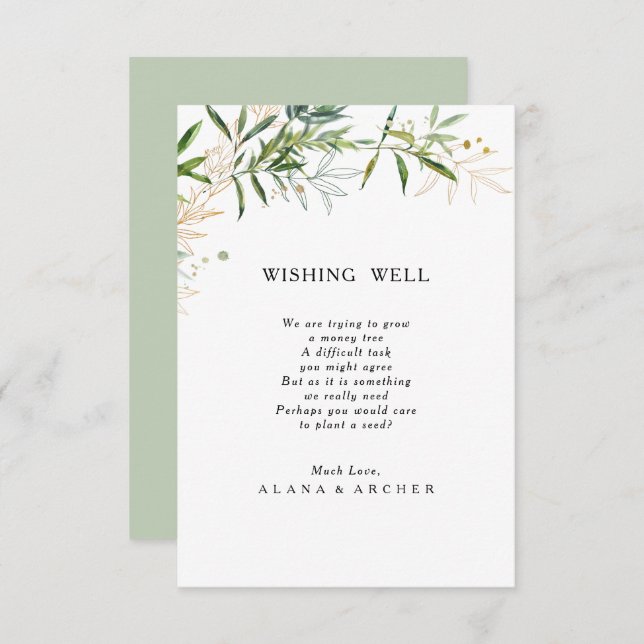 Elegant Olive Greenery Wedding Wishing Well Card (Front/Back)