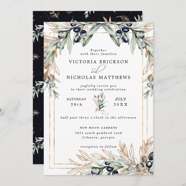 Elegant Olive Grove | Boho Botanical Invitation (Front/Back)