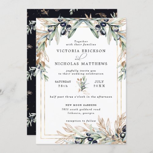 Elegant Olive Grove  Boho Botanical Invitation