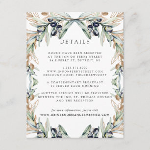 Elegant Olive Grove Boho Wedding Guest Details Enclosure Card