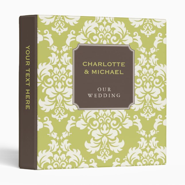 Elegant Olive & Ivory Damask Personalized Binder (Front/Spine)