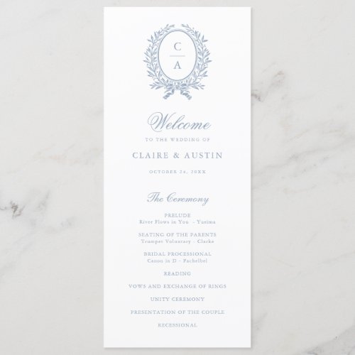Elegant Olive Leaf Crest Vintage Blue Wedding Program