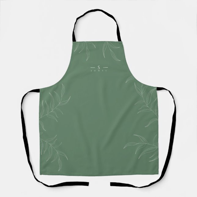 Elegant Olive leaf simple monogram apron (Front)