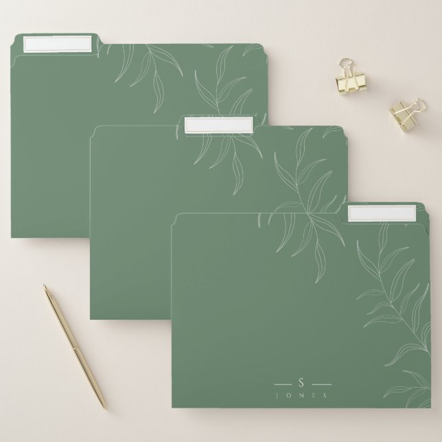 Elegant Olive leaf simple monogram file folders (Set)