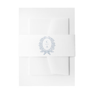 Elegant Olive Leaf Wreath Blue Wedding Monogram Invitation Belly Band