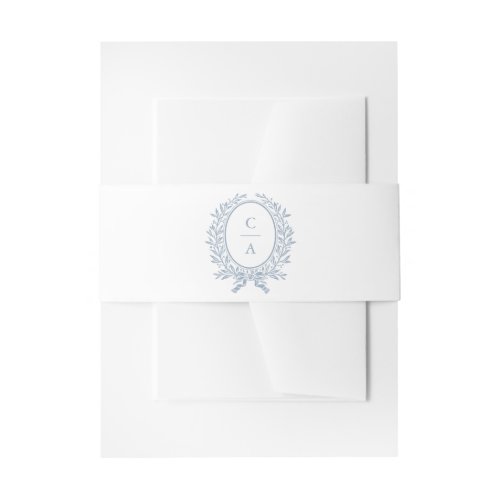 Elegant Olive Leaf Wreath Blue Wedding Monogram Invitation Belly Band