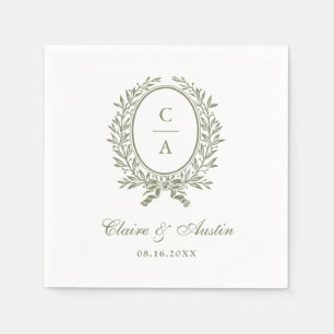 Elegant Olive Leaf Wreath Vintage Wedding Sage Napkins