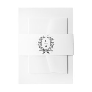 Elegant Olive Leaf Wreath Wedding Monogram Invitation Belly Band