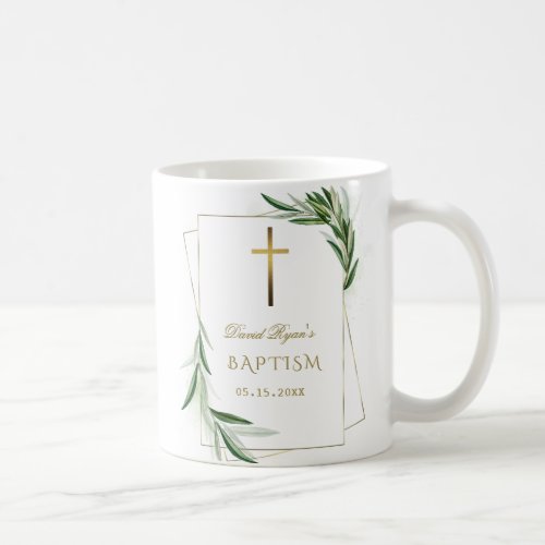 Elegant Olive Leaves Gold Boy Baptism Coffee Mug