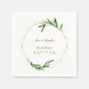 Elegant Olive Leaves Gold Boy Baptism    Napkins