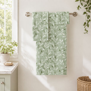 Elegant Olive Leaves Pattern Bath Towel Set
