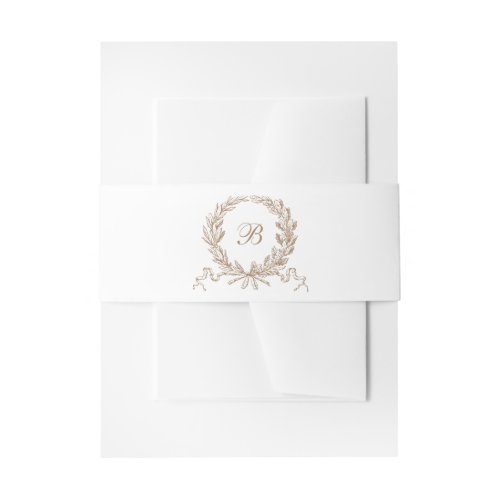 Elegant Olive Oak Wreath Gold Wedding Monogram Invitation Belly Band