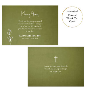 Elegant Olive Orthodox Christian Funeral  Thank You Card