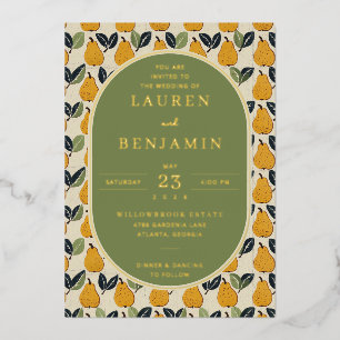 Elegant Olive Pear Illustration Foil Invitation