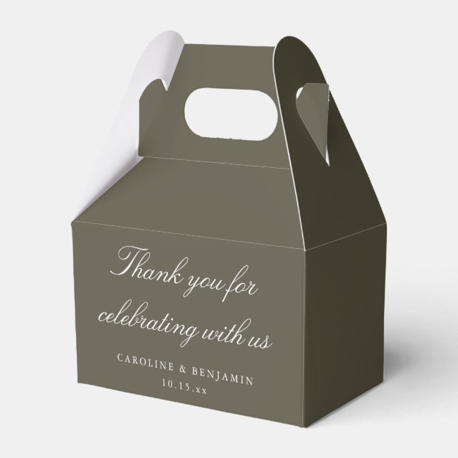 Elegant Olive Script Wedding Custom Thank You  Favor Boxes (Front Side)