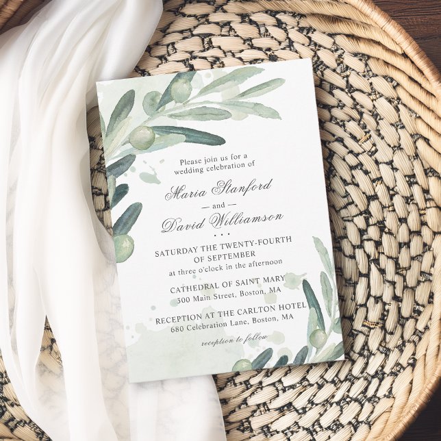 Elegant Olive Sprig Branch Greenery Wedding Invitation (Elegant Olive Sprig Branch Greenery Wedding Invitation)
