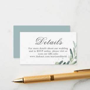 Elegant Olive Sprig Wedding Details QR Code Enclosure Card