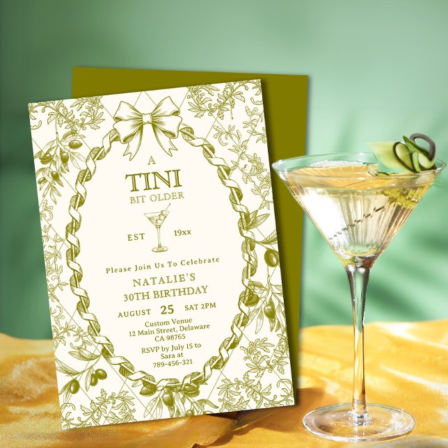 Elegant Olive Toile A Tini Bit Older 30th Birthday Invitation (Elegant Olive Toile A Tini Bit Older 30th Birthday Invitation)
