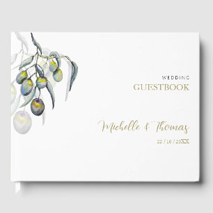Elegant Olive Watercolor Illustration Guest Book