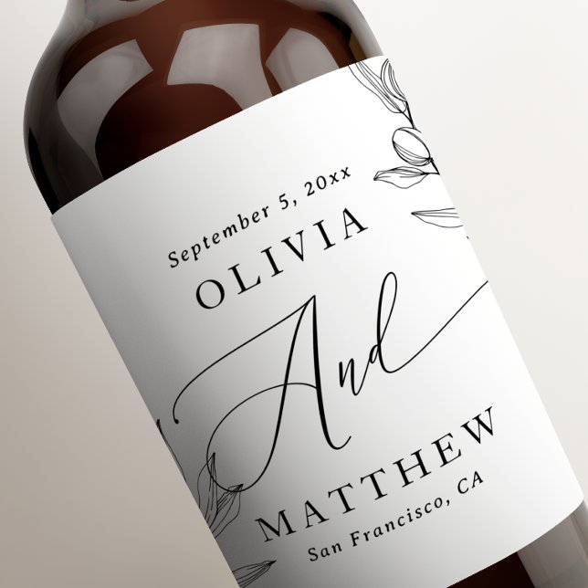 Elegant Olive Wedding | Italian Botanical Script Wine Label (Creator Uploaded)