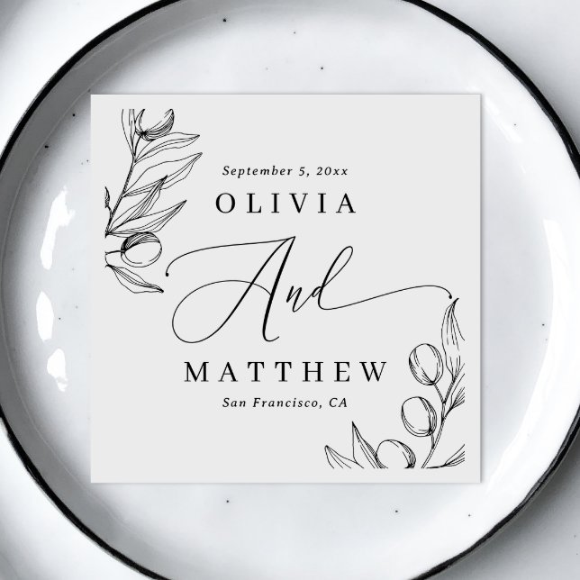 Elegant Olive Wedding | Minimalist Delicate Script Napkins (Creator Uploaded)