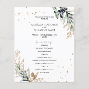 Elegant olive Wedding Program card. Flyer