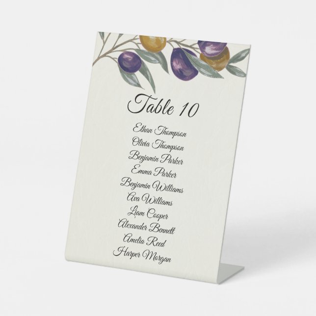 Elegant Olive Wedding Table with Names Pedestal Sign (Front)