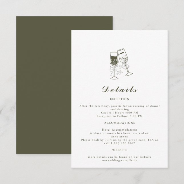 Elegant Olive wood Green Wedding Details Card (Front/Back)