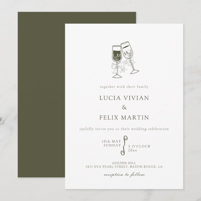 Elegant Olive wood Green Wedding Invitation (Front/Back)