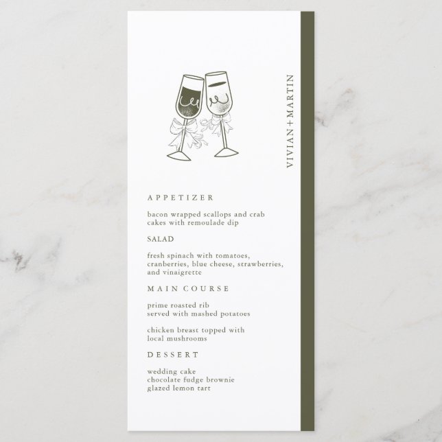 Elegant Olive wood Green Wedding Menu (Front)