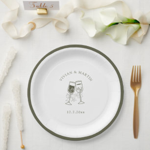 Elegant Olive wood Green Wedding Paper Plates