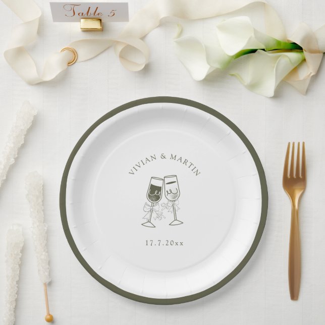 Elegant Olive wood Green Wedding Paper Plates (Wedding)