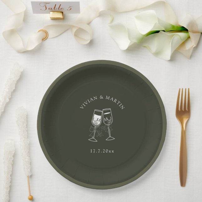Elegant Olive wood Green Wedding Paper Plates (Wedding)