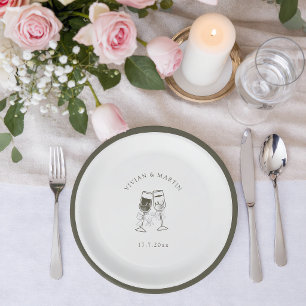 Elegant Olive wood Green Wedding Paper Plates