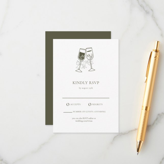 Elegant Olive wood Green Wedding RSVP Card (Front/Back In Situ)