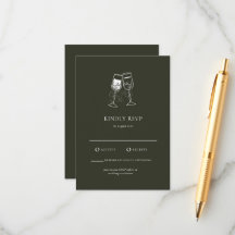 Elegant Olive wood Green Wedding RSVP Card