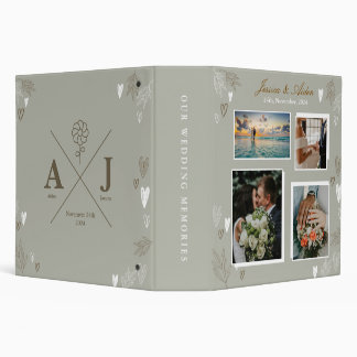 Elegant Olivine Floral 4 Photo Wedding Album 3 Ring Binder
