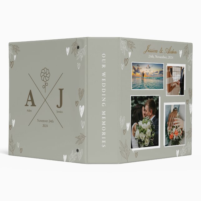 Elegant Olivine Floral 4 Photo Wedding Album  3 Ring Binder (Background)