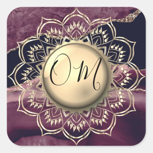 Elegant OM Mandala Lavender Gold Agate Square Sticker