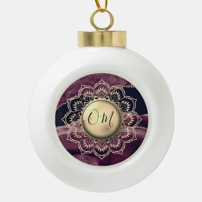 Elegant OM Mandala Marble    Ceramic Ball Christma Ceramic Ball Christmas Ornament (Front)