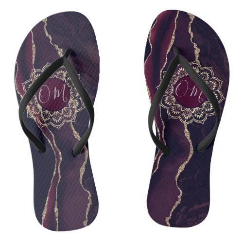 Elegant OM Mandala on Agate Flip Flops