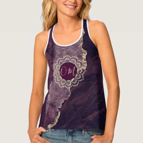 Elegant OM mandala on Marble Gold Agate Tank Top