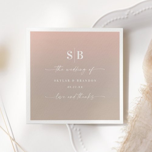 Elegant Ombre Blush  Beige Monogrammed Wedding Napkins