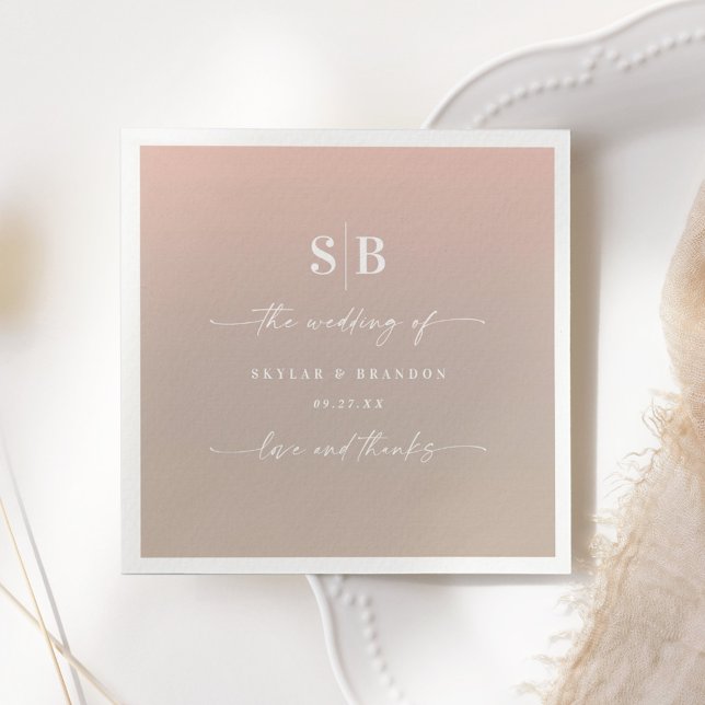 Elegant Ombre Blush & Beige Monogrammed Wedding Napkins (Creator Uploaded)
