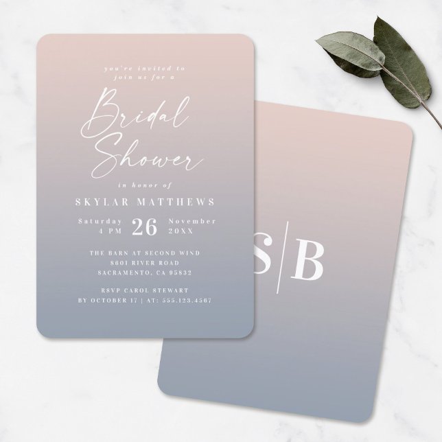 Elegant Ombre Blush Pink & Blue Bridal Shower Invitation (Creator Uploaded)