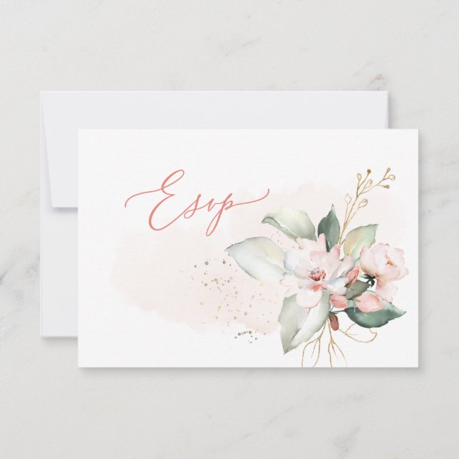 Elegant Ombre Blush Pink Blue Roses, Meal RSVP Invitation (Back)