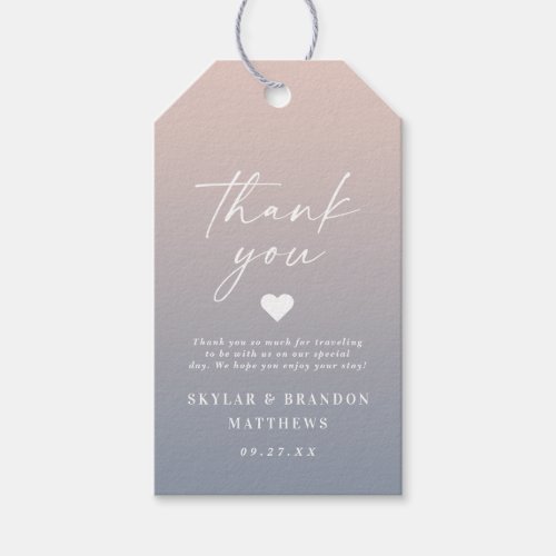 Elegant Ombre Blush Pink  Blue Wedding Thank You Gift Tags