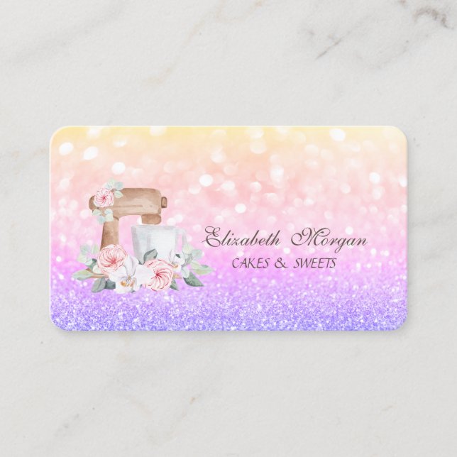 Elegant Ombre Bokeh Gold Glitter Mixer Flowers Business Card (Front)