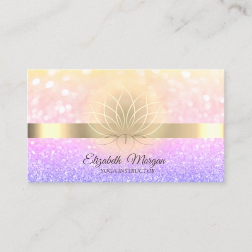 Elegant Ombre Bokeh Gold Lotus  Yoga Instructor Business Card