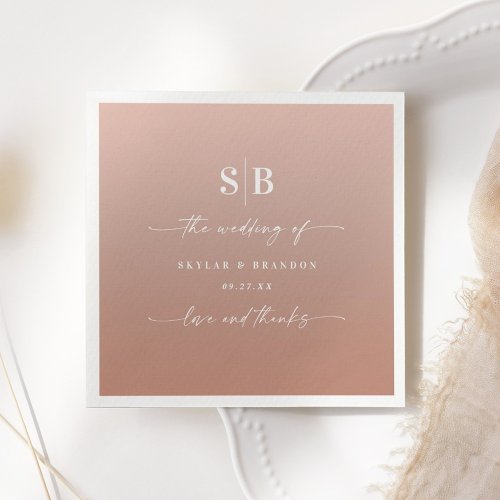 Elegant Ombre Clay  Pink Monogrammed Wedding Napkins